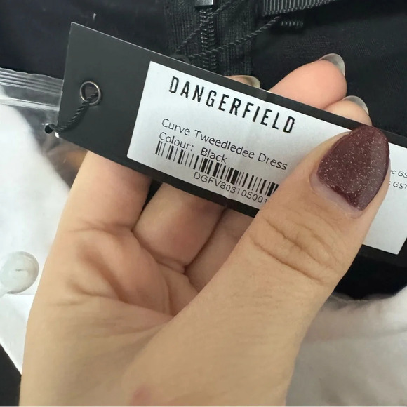 NWT DANGERFIELD Tweedledee Dress Black Short Sleeve Dress White Collar 22 - Picture 6 of 7